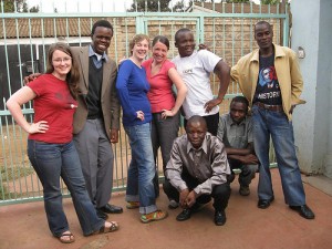 The Voice of Kibera Editorial Team (left to right) Jamie Lundine, Josphat Keya, Erica Hagen, Melissa Tully, Sande Wycliffe, Fredrick Bary, Jeremy Omondi, (front) Douglas Nmale