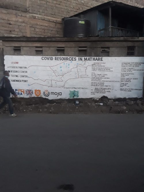 A mural in Mathare showing the Covid-19 Resources 